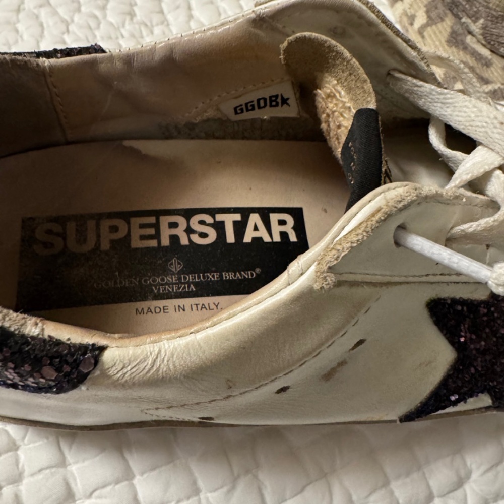 Golden Goose White Leather Sneakers with Black Glitter Star and Heel - Picture 10 of 12